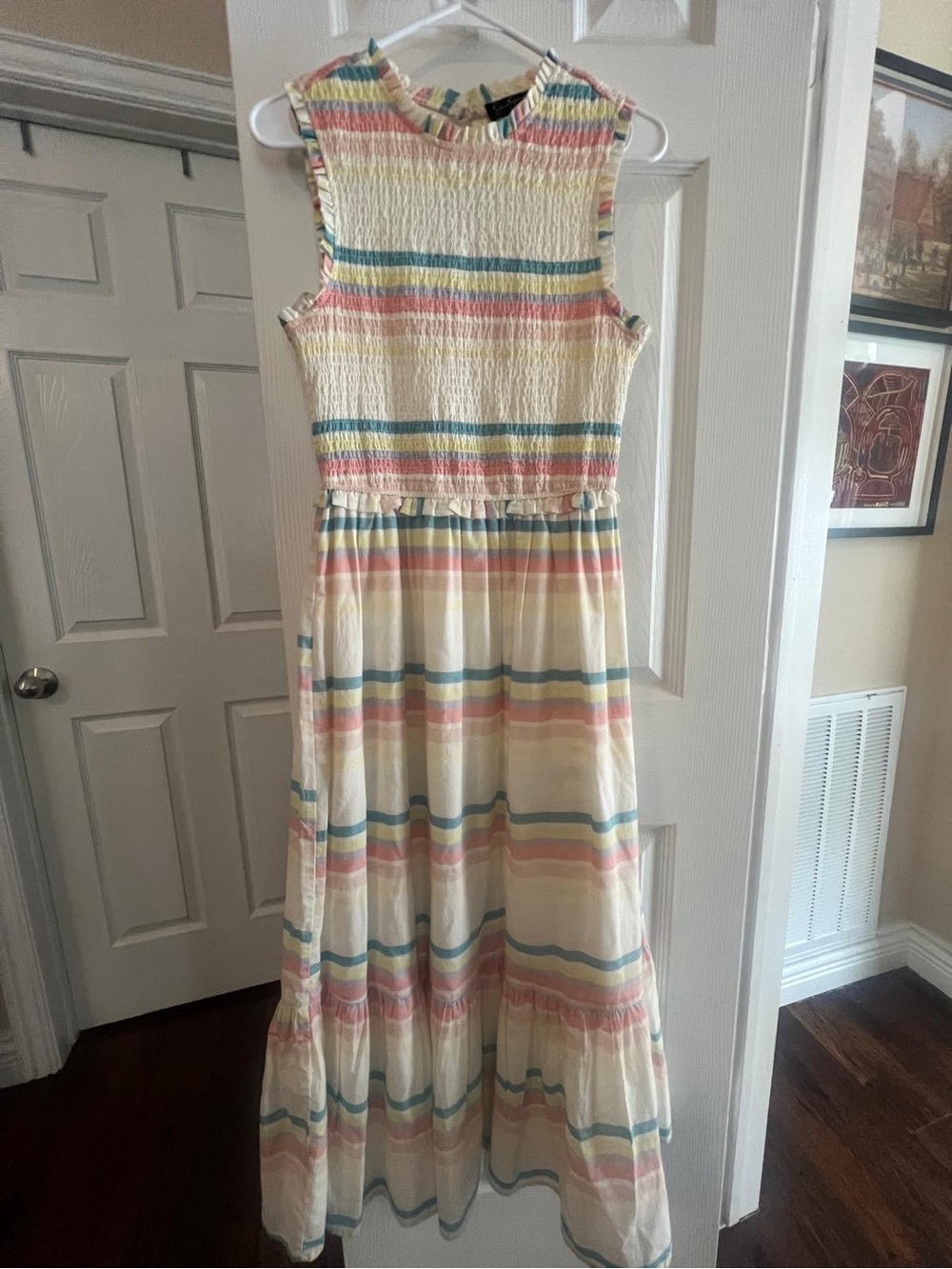 Girls' Cream Multicolor Stripe Maxi Dress